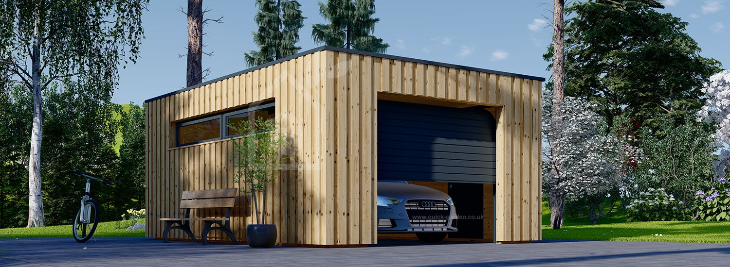 Single Wooden Garage With Flat Roof STELA F S (Timber Frame), 4x6 m (13'x20'), 24 m² visualization 1