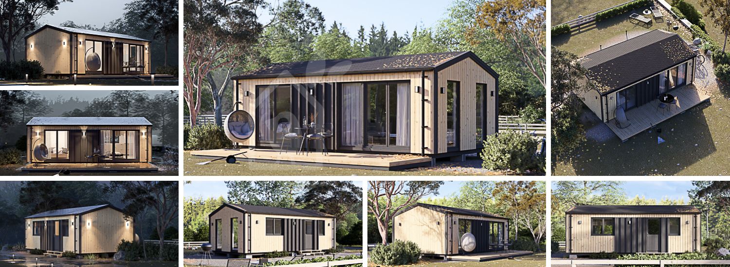 Granny Annexe DIANA Modern M (34 mm + Cladding), 7.5x4.2 m (25'x14'), 26 m² visualization 1