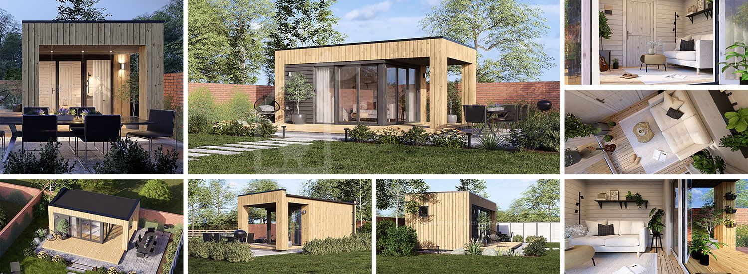 Garden room INES PLUS with terrace (Insulated, 34 + cladding), 6x3 m (20'x10'), 18 m² visualization 1