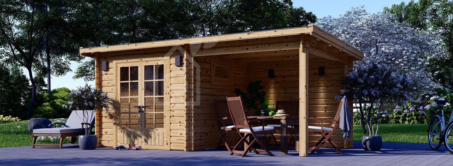 Garden Log Cabin LARISSA (28 mm), 5.2x2.7 m, 7 m² With 7 m² Terrace visualization 1