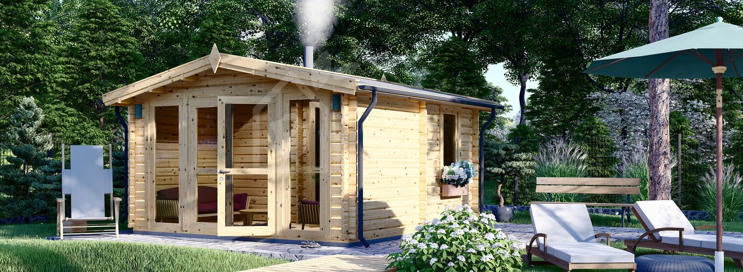 Outdoor Sauna ELDA (44 mm), 4x4 m, 16 m² (4 Rooms) visualization 1