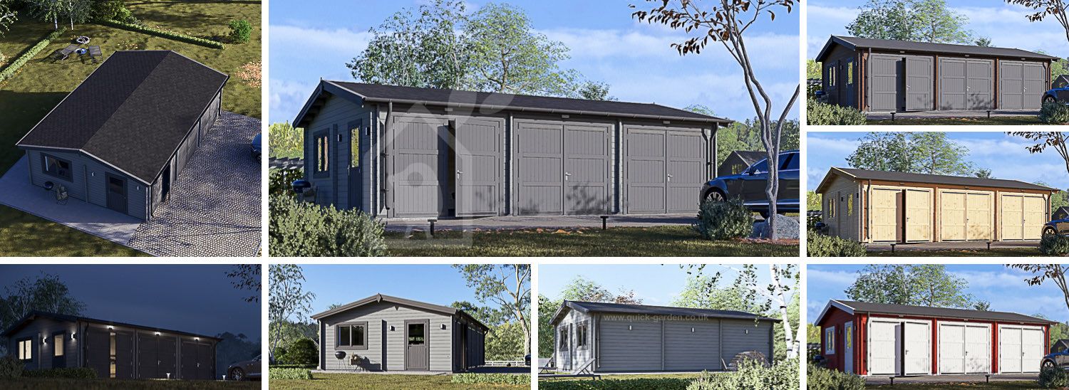 Triple Wooden Garage TRIO (44 mm), 9x6 m (30'x20'), 54 m² visualization 1