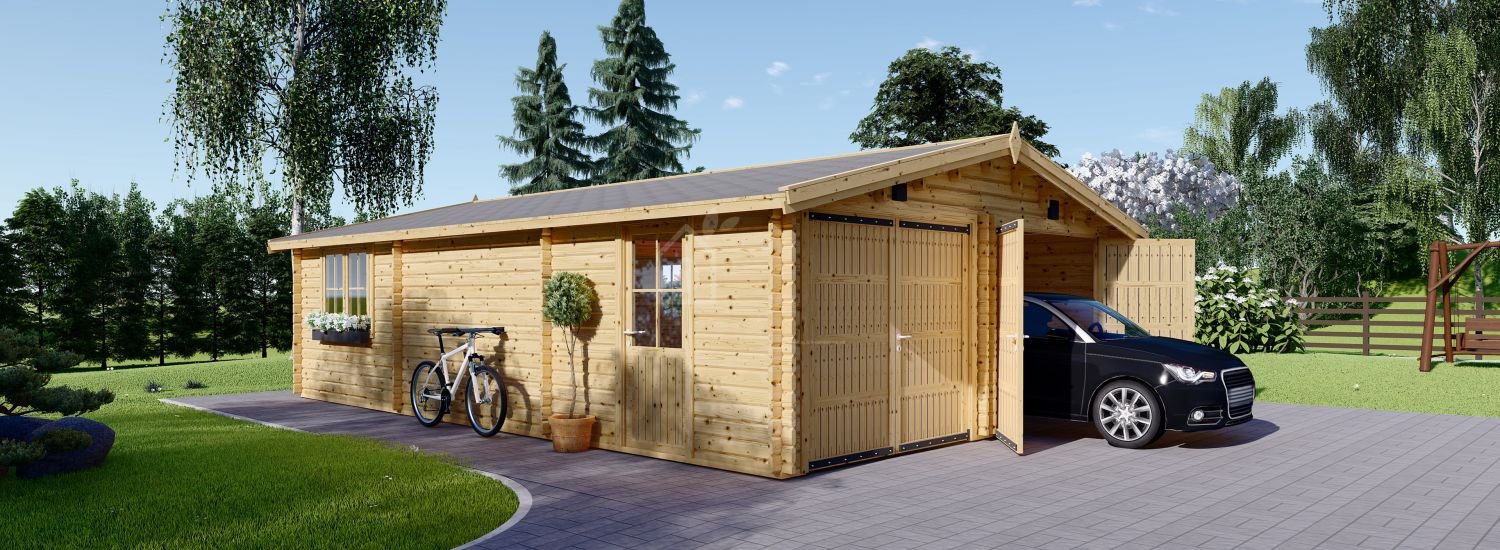 Double Wooden Garage CLASSIC DUO (44 mm), 6x8 m (20'x26'), 48 m² visualization 1