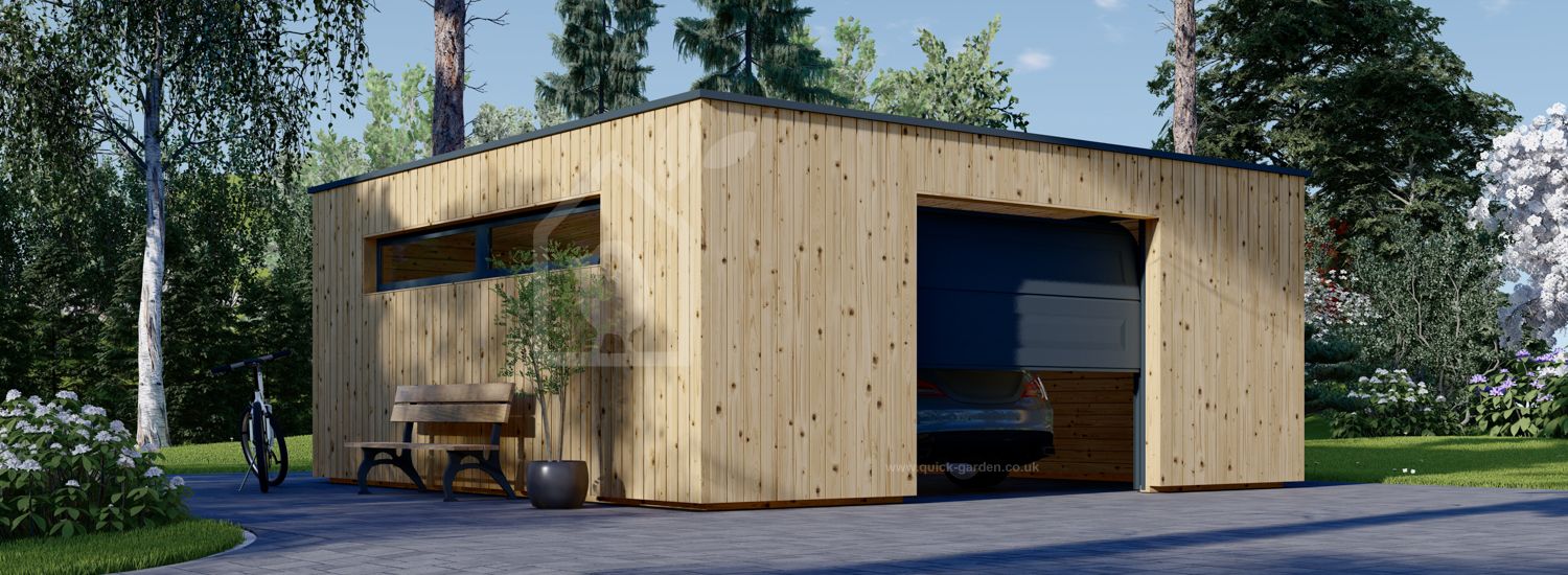 Single Wooden Garage With Flat Roof SILVIA F (34 mm + Cladding), 6x6 m (20'x20'), 36 m² visualization 1