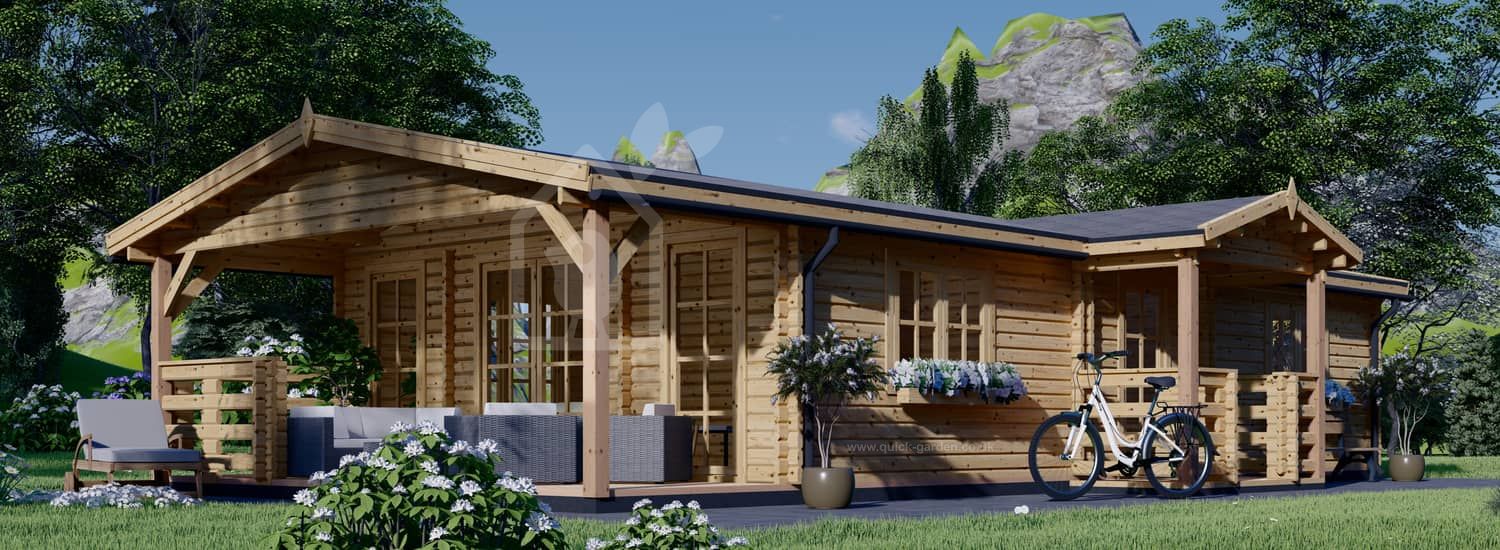 Residential Log Cabin DONNA (44+44 mm + Insulation), 63 m² With 11.5 m² Terrace visualization 1