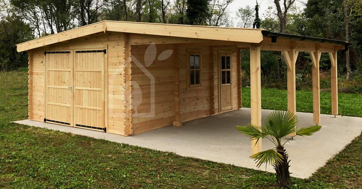 Single Wooden Garage With Carport (44 mm) 7x6 m (23'x20')
