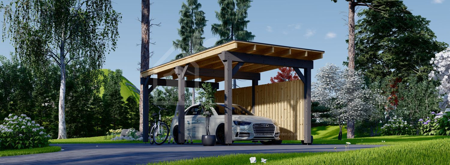 Single Wooden Carport LUNA F With A Side Wall 3.2x6 m (20'x20') visualization 1