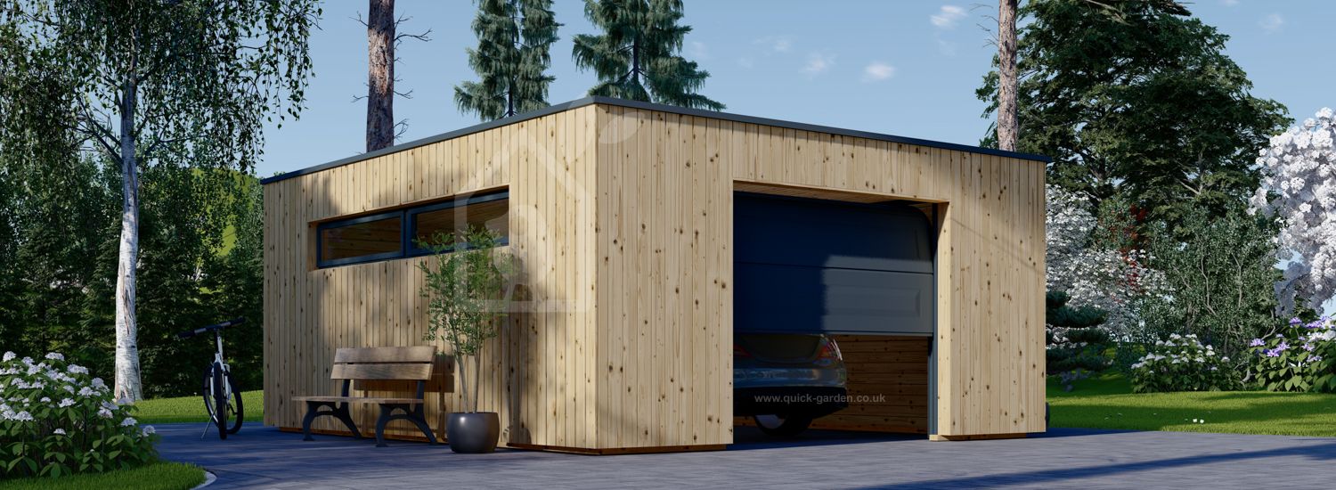 Single Wooden Garage With Flat Roof SILVIA F (34 mm + Cladding), 5x6 m (16'x20'), 30 m² visualization 1