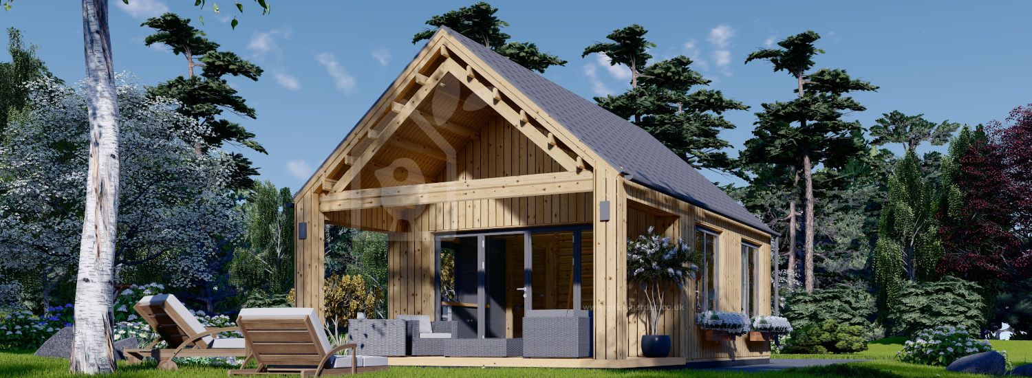 Residential Log Cabin AGATA With Loft (Insulated PLUS, 44 mm + Cladding), 39 m² visualization 1