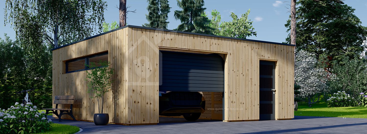 Single Wooden Garage With A Shed SILVIA F PLUS (34 mm + Cladding), 6x6 m (20'x20'), 36 m² visualization 1