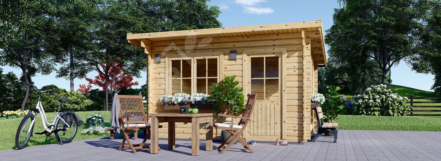 Garden Log Cabin With A Flat Roof DREUX (44+44 mm + Insulation), 4x3 m (13'x10'), 12 m² visualization 1