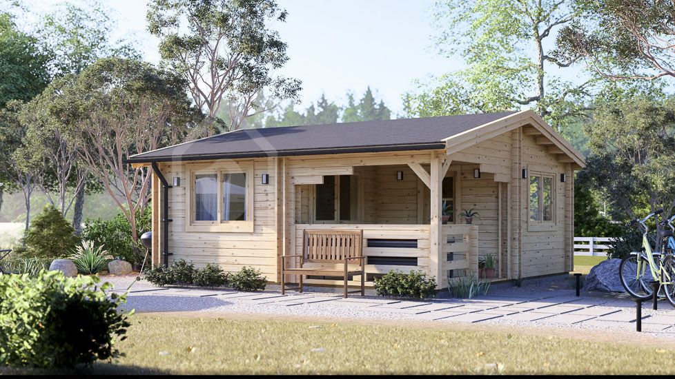 Log Cabin OLIVIA S (34+34 mm), 6x6 m (20'x20'), 27 m² With 8 m² Terrace visualization 1