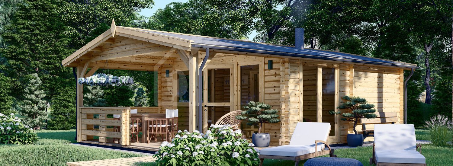 Outdoor Sauna ELDA (44 mm), 5x7.5 m, 25 m² (3 Rooms), Terrace 12 m² visualization 1