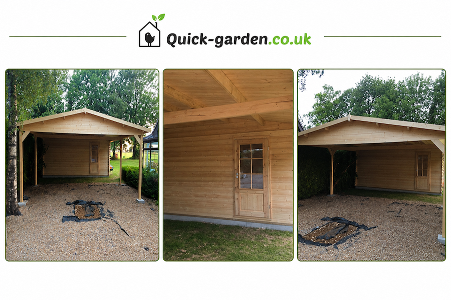 Finished-wooden-carport-with-integrated-shed-built-by-Quick-Garden.co.uk